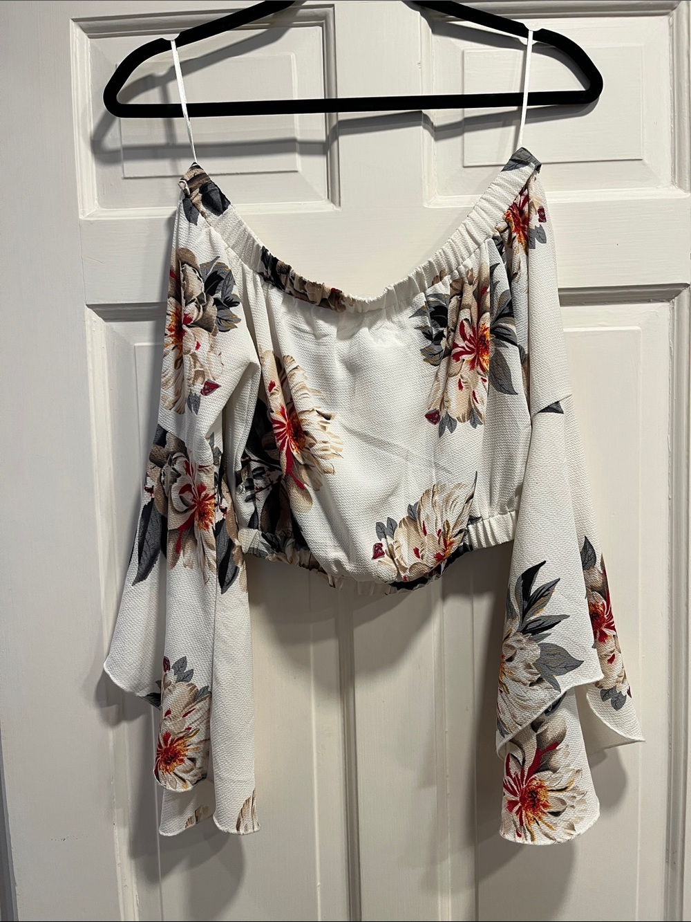 SEEK The Label Off-Shoulder Floral Crop Top - cream